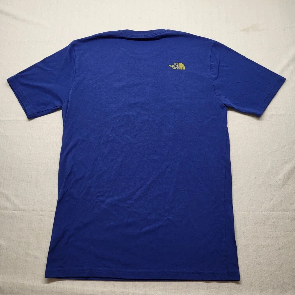 North Face Graphic T Shirt Mens Small Blue Short Sleeve Cotton Polyester